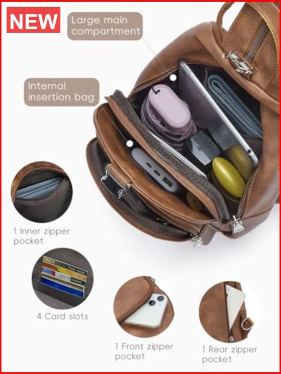 Women\'s Leather Convertible Backpack Crossbody Bag Sling Bag Daypack Travel main image 6